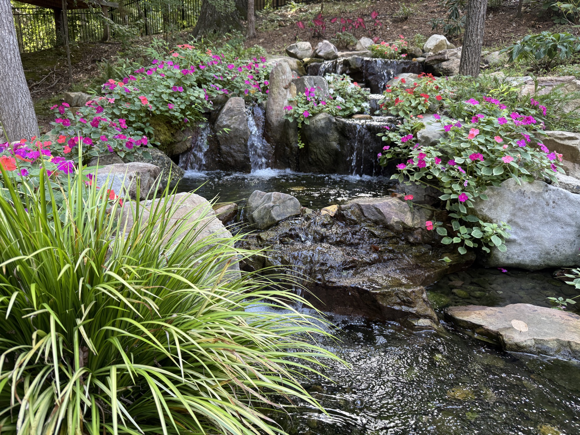 Natural waterfall with seasonal planting, Charlotte region